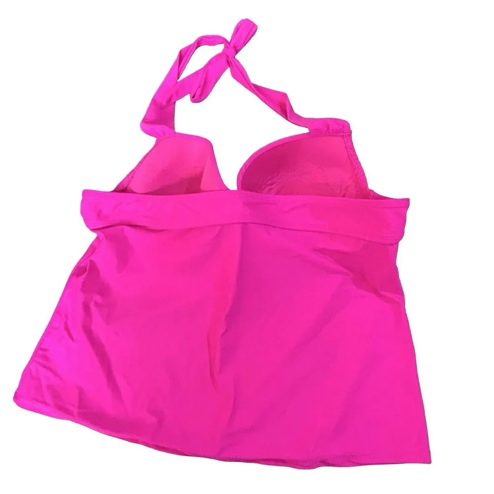Catalina Hot Pink Halter Tie-Neck Tankini Swim Top Contour Underwire Bra Size XL